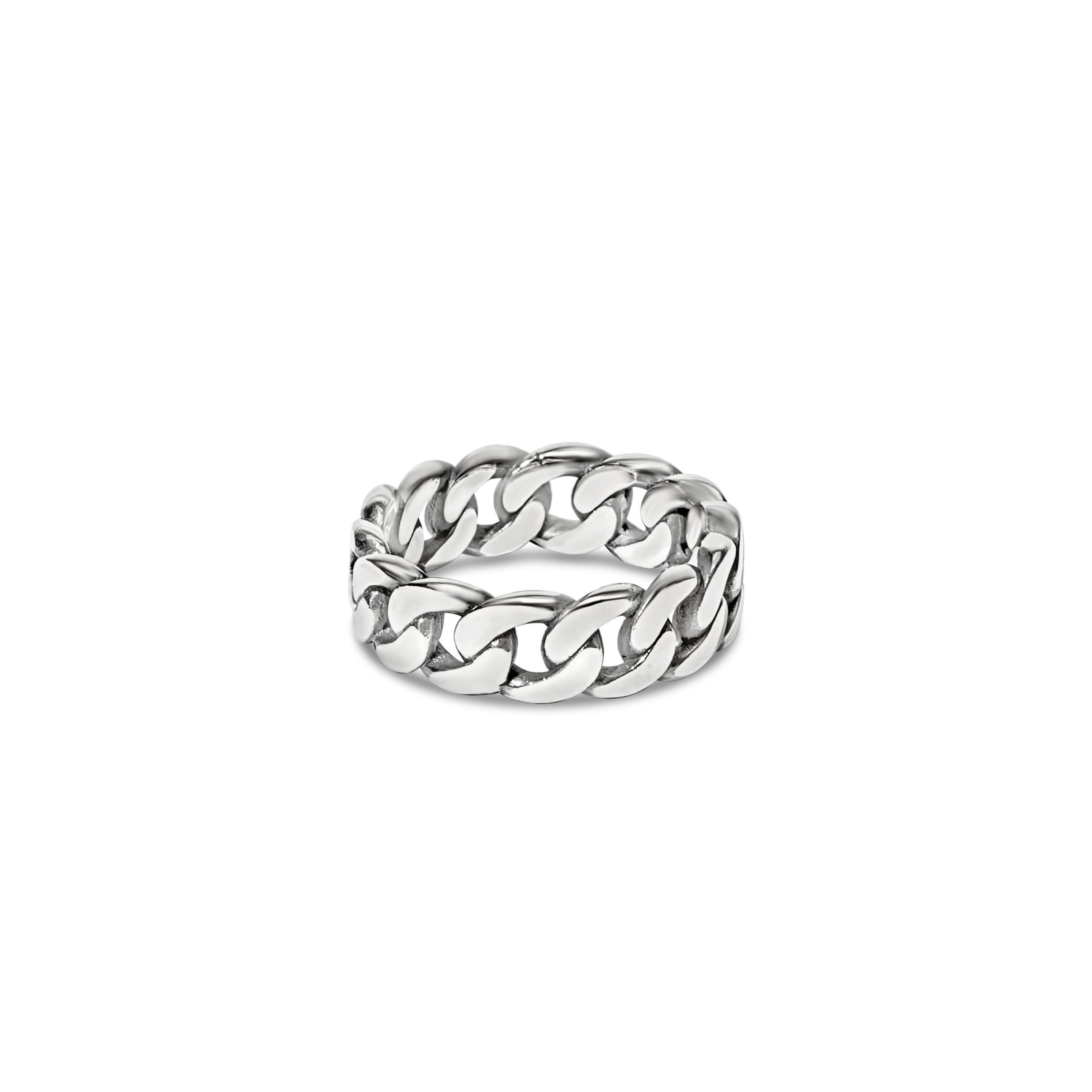 Thin Curb Chain Ring in Sterling Silver