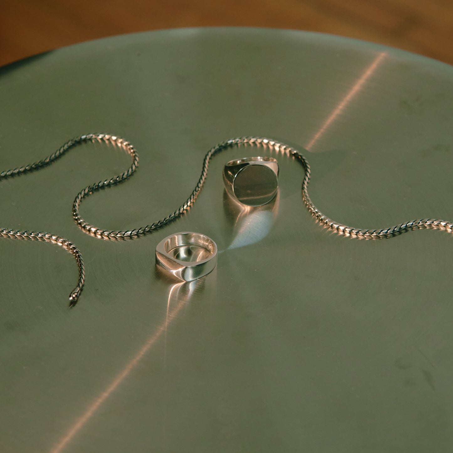 LOUPN Mirror Signet Ring, Troublemaker Ring, Rope Chain Necklace