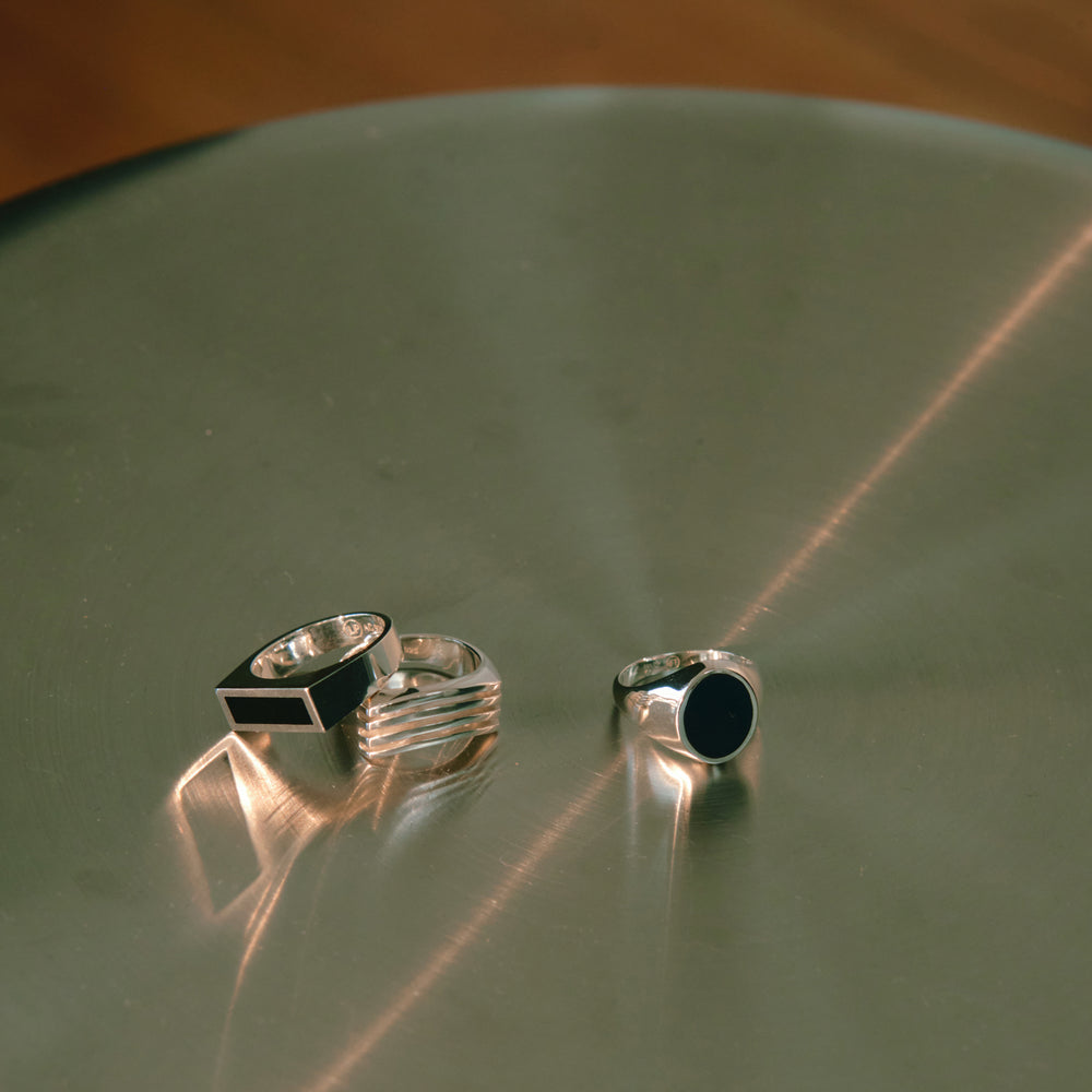 
                  
                    Load image into Gallery viewer, Rectangle Black Onyx, The Ripple Effect, Black Onyx Ring
                  
                