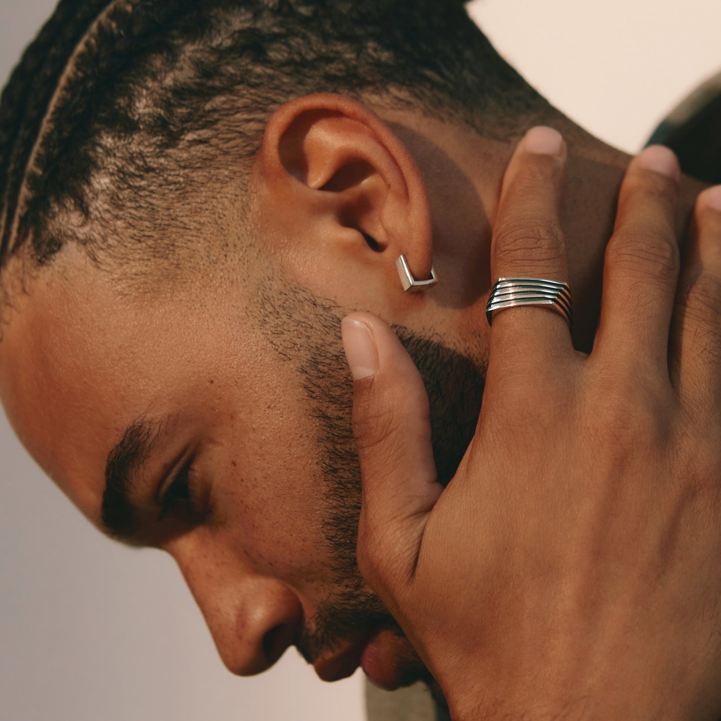 LOUPN Level Up Ring, Square Hoop Earrings