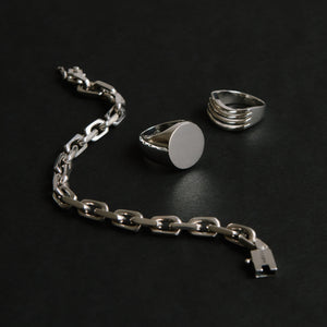 
                  
                    Load image into Gallery viewer, LOUPN Bring It Chain Bracelet, Mirror Signet Ring, Ripple Effect Ring
                  
                