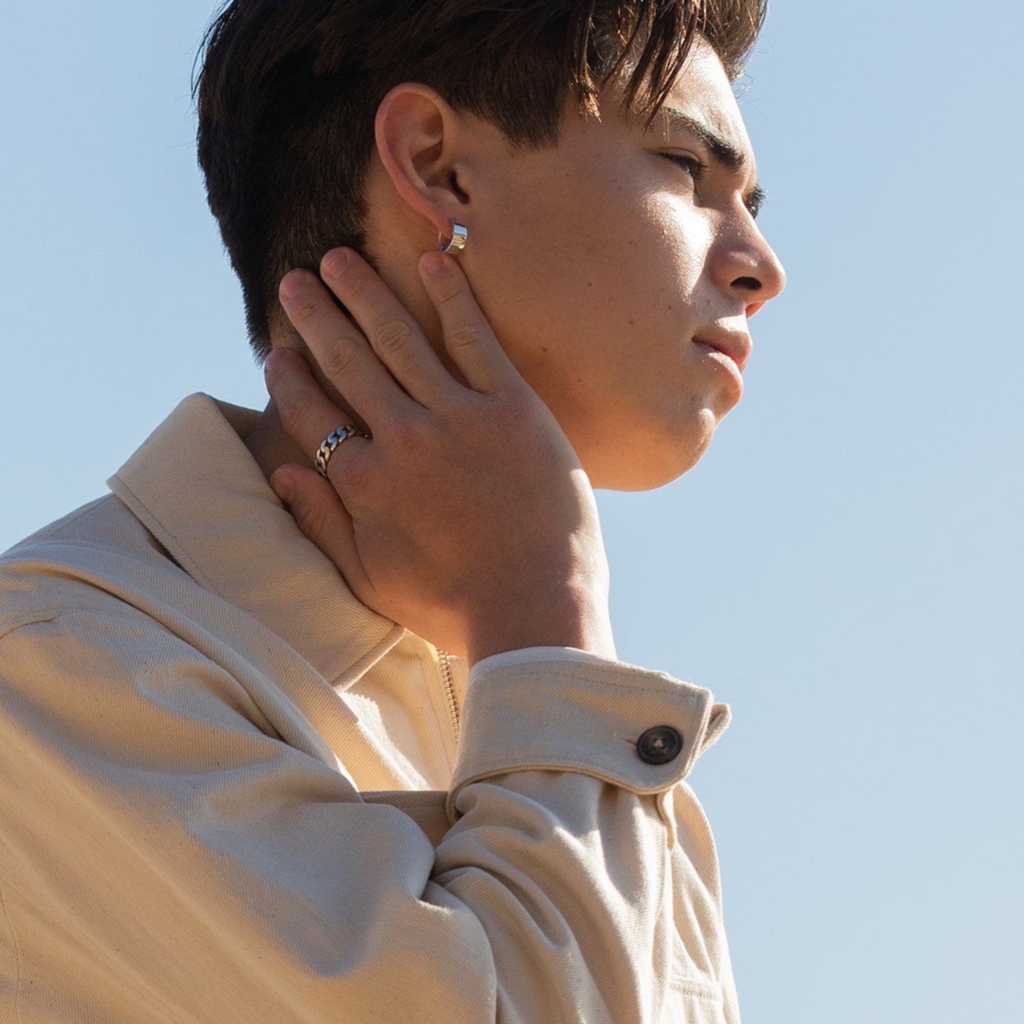 LOUPN_cuban_chain_ring_solid_hoop_earrings